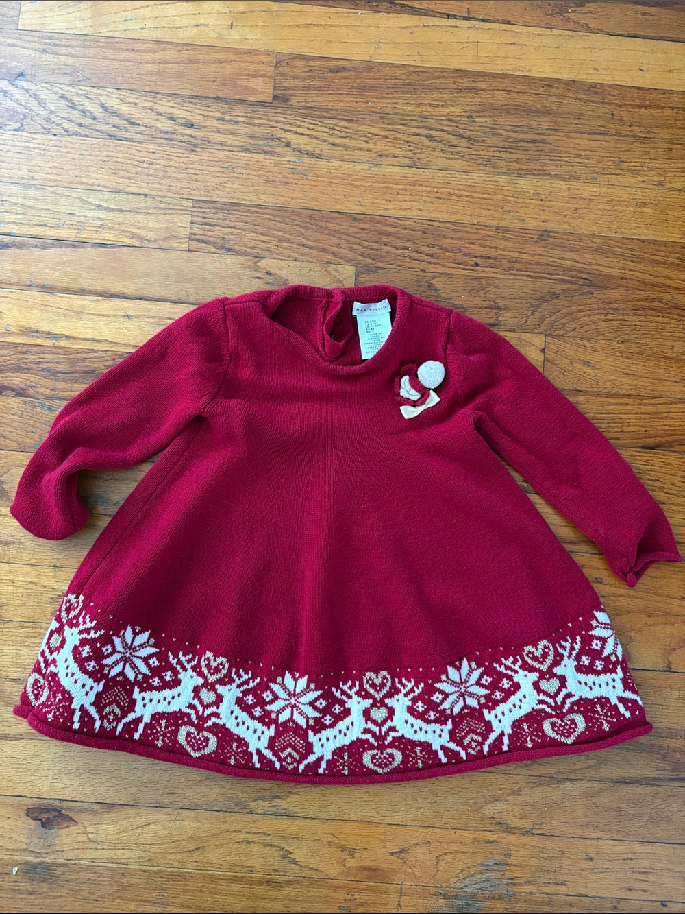 Max Studio Red Knit Baby Dress with White Trim Accent